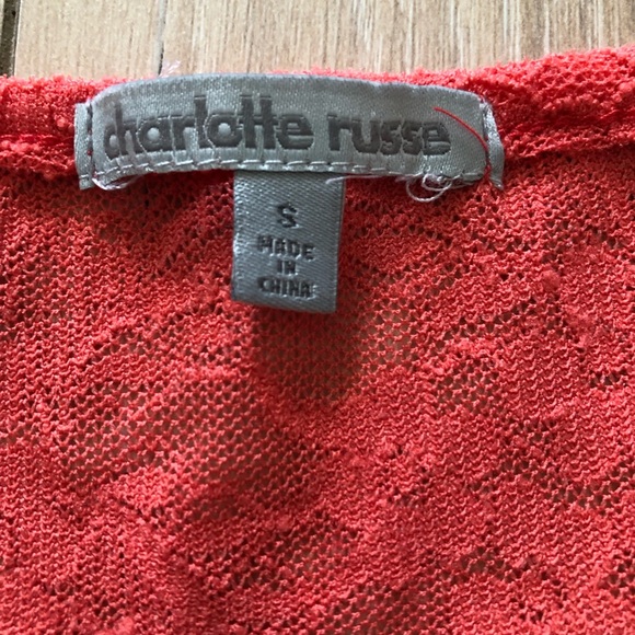 Charlotte Russe Ruched Sleeve Lace Top in Bright Orange Size S - Picture 8 of 9